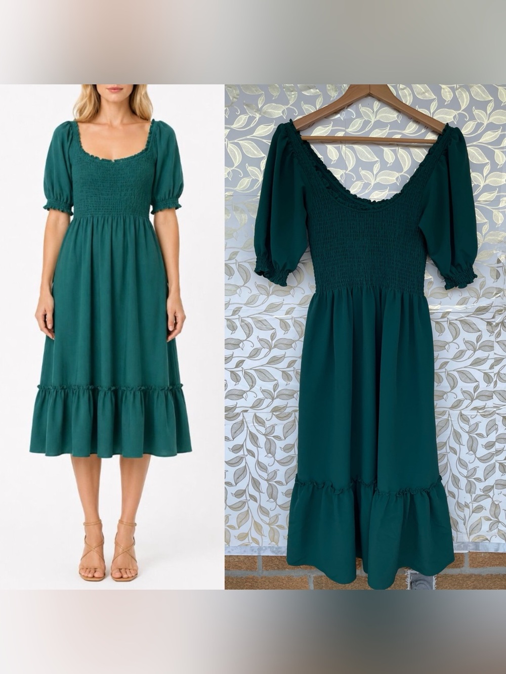 Hill House The Nap Dress S Forest Green Recycled Crepe Smocked Midi Pocket